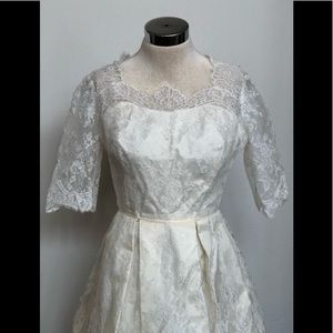 VINTAGE MIDI LACE WEDDING DRESS + CROWN VEIL